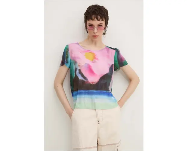 Desigual tricou PLISA femei, culoarea roz, 24WWTK95