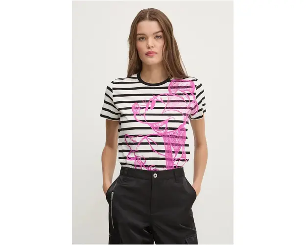 Desigual tricou din bumbac MICKEYDRAWING femei, culoarea bej, 24WWTKA1