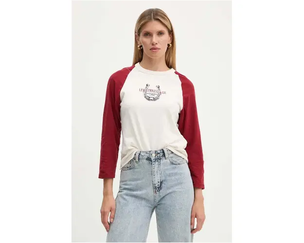 Levi's longsleeve din bumbac culoarea bej, A8845