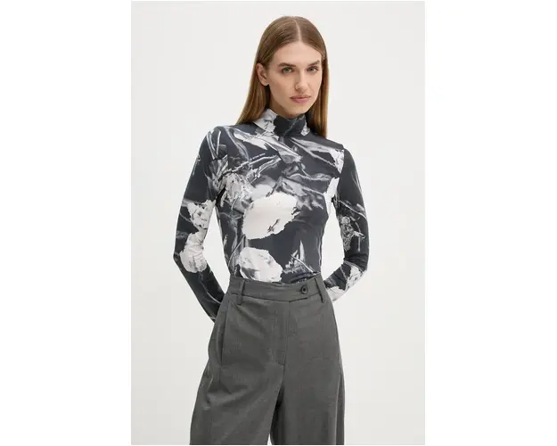 G-Star Raw longsleeve femei, culoarea gri, cu turtleneck, D25055-D796