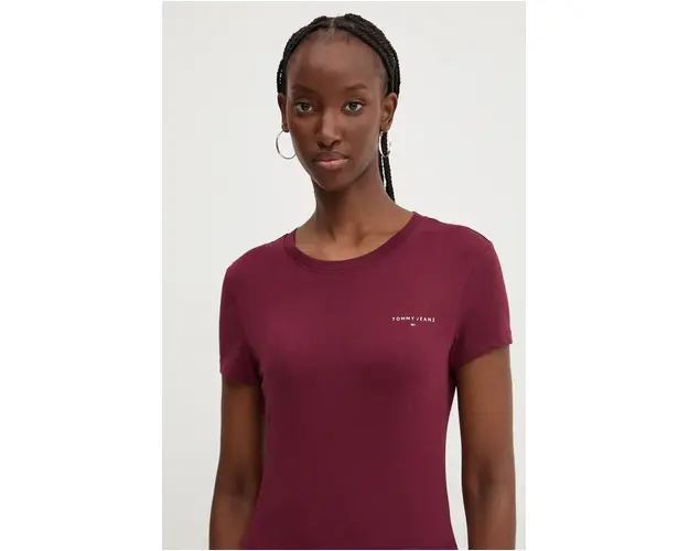 Tommy Jeans tricou din bumbac femei, culoarea bordo, DW0DW18785