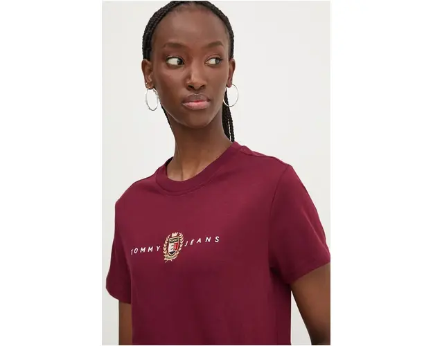 Tommy Jeans tricou din bumbac femei, culoarea bordo, DW0DW18795