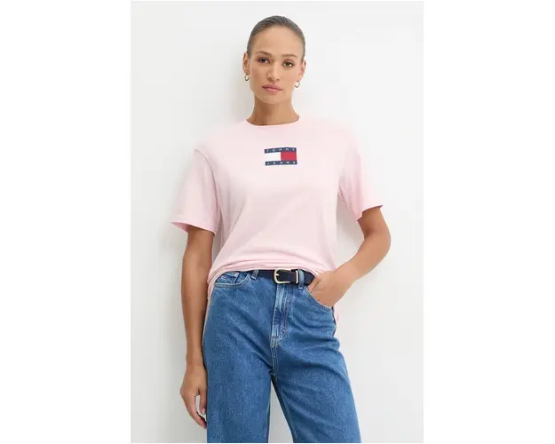 Tommy Jeans tricou din bumbac femei, culoarea roz, DW0DW18796