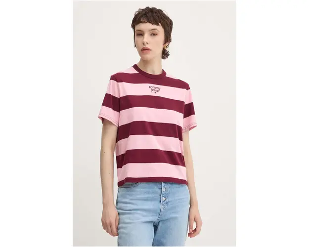 Tommy Jeans tricou din bumbac femei, culoarea bordo, DW0DW18799