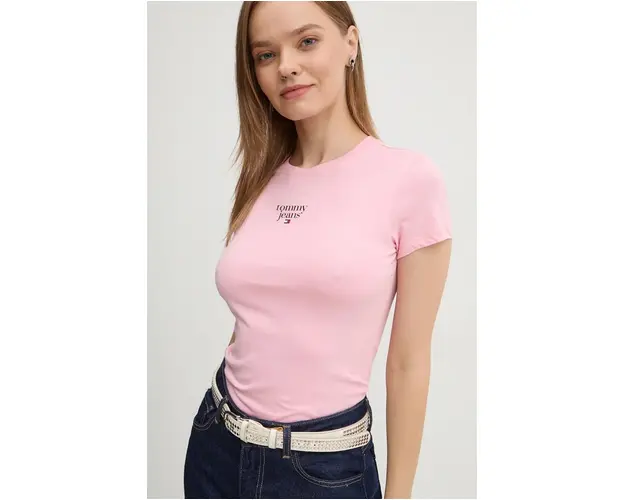 Tommy Jeans tricou din bumbac femei, culoarea roz, DW0DW18800