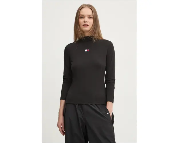 Tommy Jeans longsleeve femei, culoarea negru, cu guler, DW0DW18806