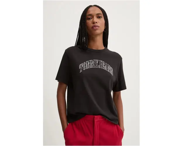 Tommy Jeans tricou din bumbac femei, culoarea negru, DW0DW19717