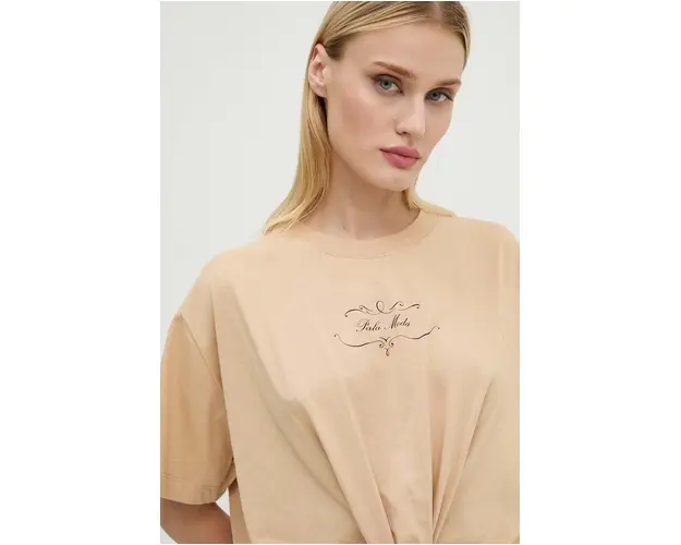 Moschino Jeans tricou din bumbac femei, culoarea bej, J0701 8733