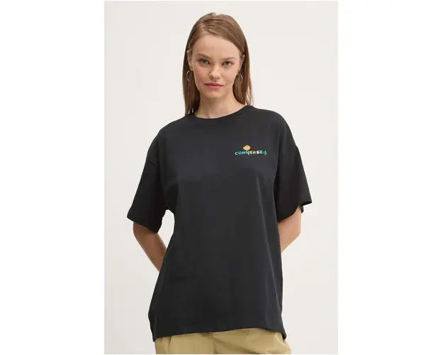 Converse tricou din bumbac femei, culoarea negru, 10026678-A01
