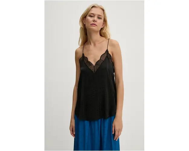 ZADIG&VOLTAIRE top de matase culoarea negru, neted, WWCR00001