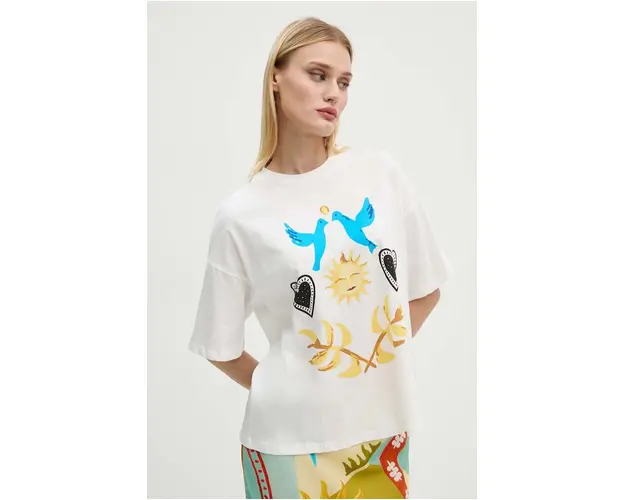 Never Fully Dressed tricou din bumbac White Sundazed Summer Tee femei, culoarea alb, NFDTO1535