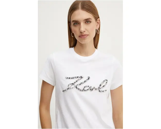 Karl Lagerfeld tricou din bumbac femei, culoarea alb, 246W1715