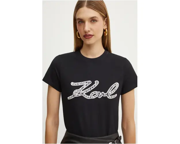Karl Lagerfeld tricou din bumbac femei, culoarea negru, 246W1715