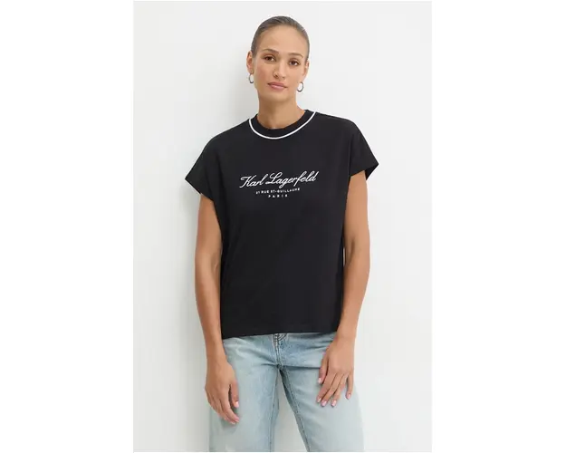 Karl Lagerfeld tricou din bumbac femei, culoarea negru, 246W2107