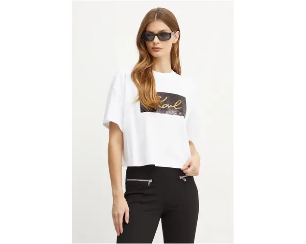 Karl Lagerfeld tricou din bumbac femei, culoarea alb, 246W1708