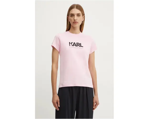 Karl Lagerfeld tricou din bumbac femei, culoarea roz, 24WW1703