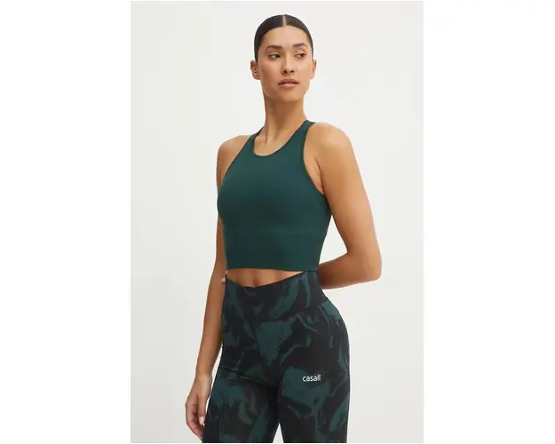 Casall sutien yoga Multi Rib culoarea verde, neted, 24130