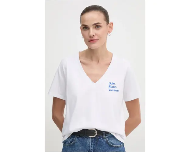 Drivemebikini tricou din bumbac Sole Mare femei, culoarea alb