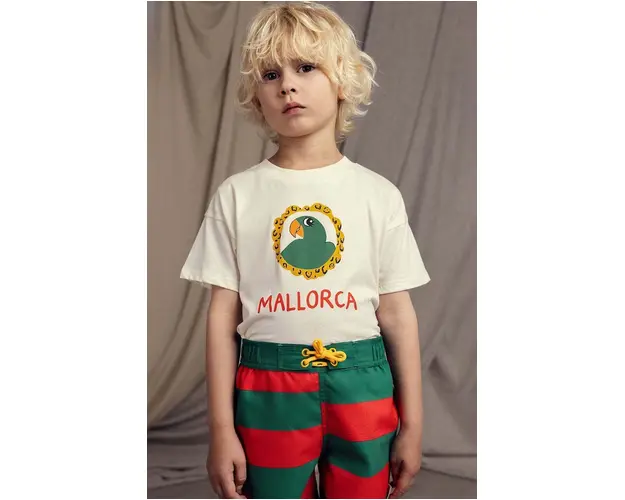 Mini Rodini tricou de bumbac pentru copii Parrot culoarea bej, cu imprimeu