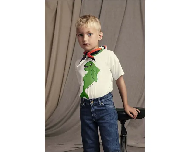 Mini Rodini tricou de bumbac pentru copii Dolphin culoarea alb, cu imprimeu