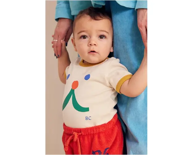 Bobo Choses tricou bebe Funny face culoarea bej, cu imprimeu, 224AB024