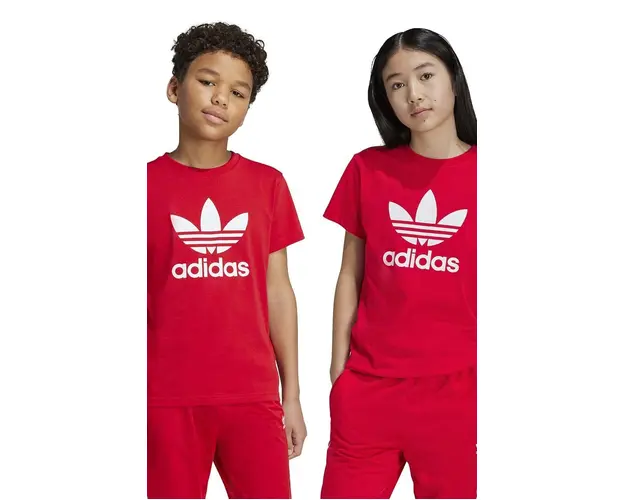 adidas Originals tricou de bumbac pentru copii TREFOIL TEE culoarea rosu, cu imprimeu, IY7423