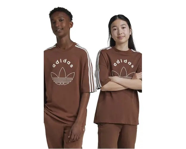 adidas Originals tricou de bumbac pentru copii TEE culoarea maro, cu imprimeu, IY9543