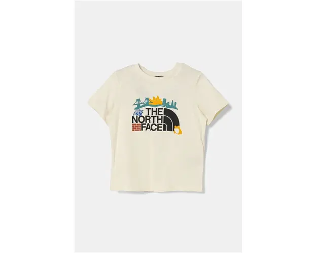 The North Face tricou de bumbac pentru copii TRAIL MAP GRAPHIC S/S TEE culoarea bej, cu imprimeu, NF0A89H4QLI1