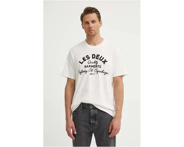 Les Deux tricou din bumbac barbati, culoarea bej, cu imprimeu, LDM101173
