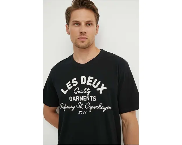 Les Deux tricou din bumbac barbati, culoarea negru, cu imprimeu, LDM101173