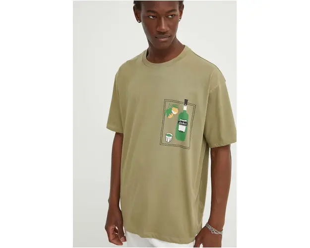Les Deux tricou din bumbac barbati, culoarea verde, cu imprimeu, LDM101174
