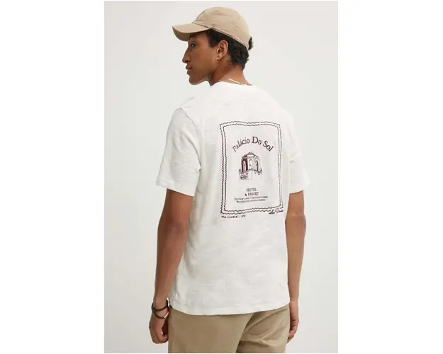 Les Deux tricou din bumbac barbati, culoarea bej, cu imprimeu, LDM101177