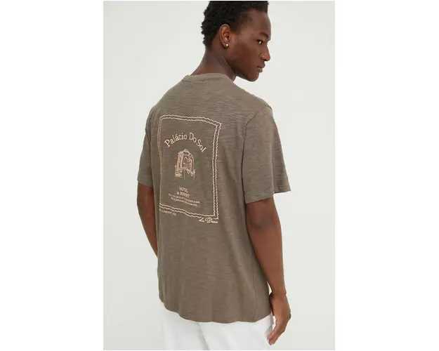 Les Deux tricou din bumbac barbati, culoarea maro, cu imprimeu, LDM101177