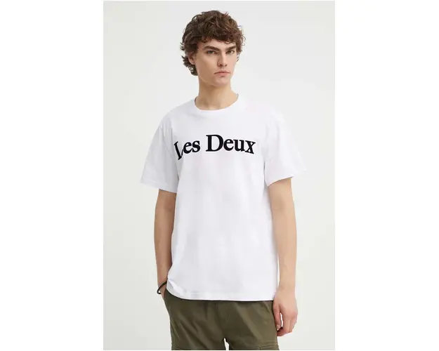 Les Deux tricou din bumbac barbati, culoarea alb, cu imprimeu, LDM101180