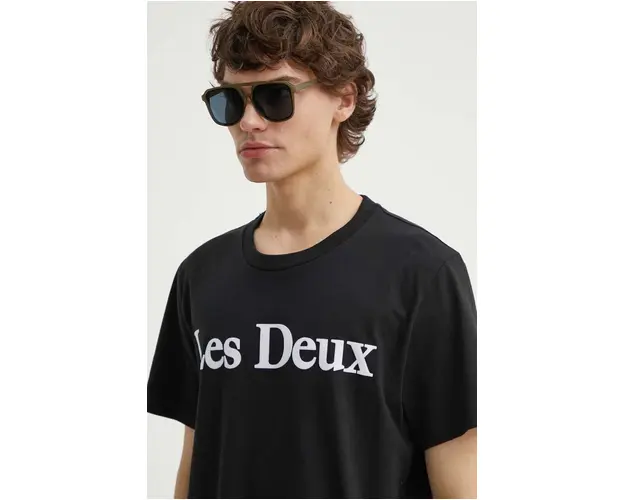 Les Deux tricou din bumbac barbati, culoarea negru, cu imprimeu, LDM101180