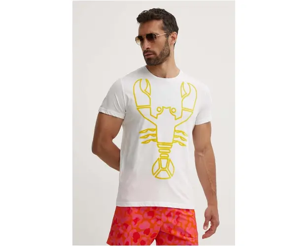 Vilebrequin tricou din bumbac THOM barbati, culoarea alb, cu imprimeu, THOAP355