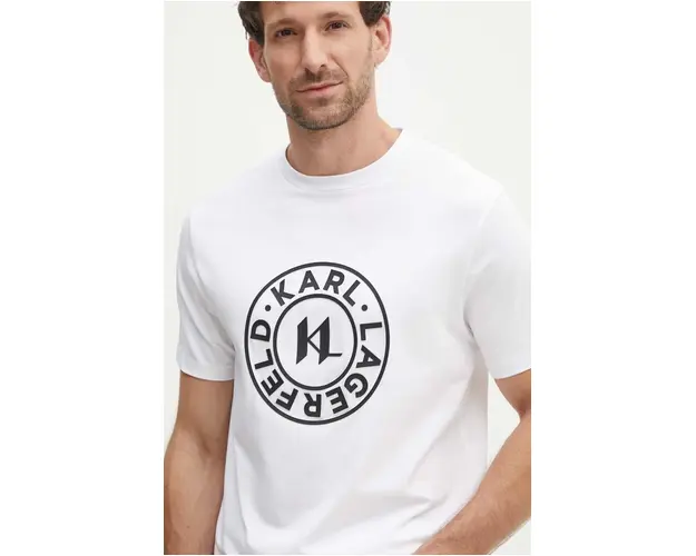 Karl Lagerfeld tricou barbati, culoarea alb, cu imprimeu, 543221.755080