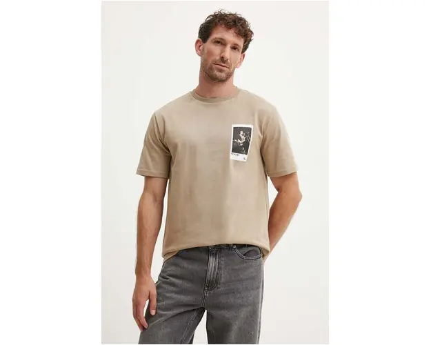 Les Deux tricou din bumbac barbati, culoarea bej, cu imprimeu, LDM101194