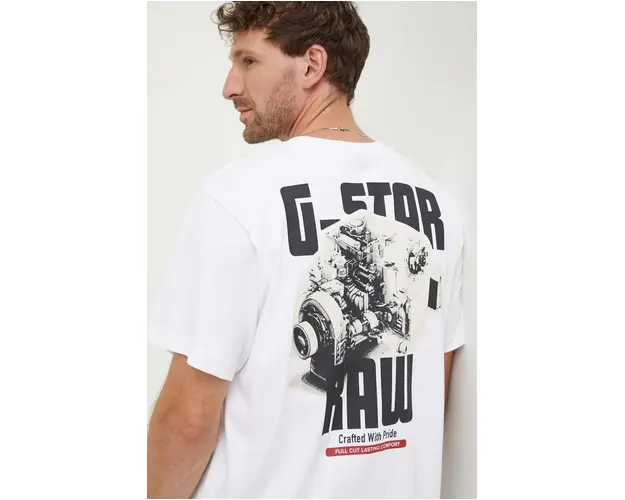 G-Star Raw tricou din bumbac barbati, culoarea alb, cu imprimeu, D24690-C336