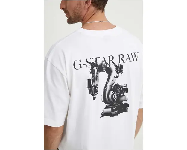 G-Star Raw tricou din bumbac barbati, culoarea alb, cu imprimeu, D24691-C784