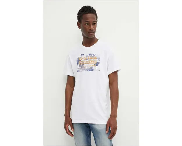 G-Star Raw tricou din bumbac barbati, culoarea alb, cu imprimeu, D24682-C506