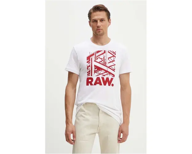 G-Star Raw tricou din bumbac barbati, culoarea alb, cu imprimeu, D24685-C506