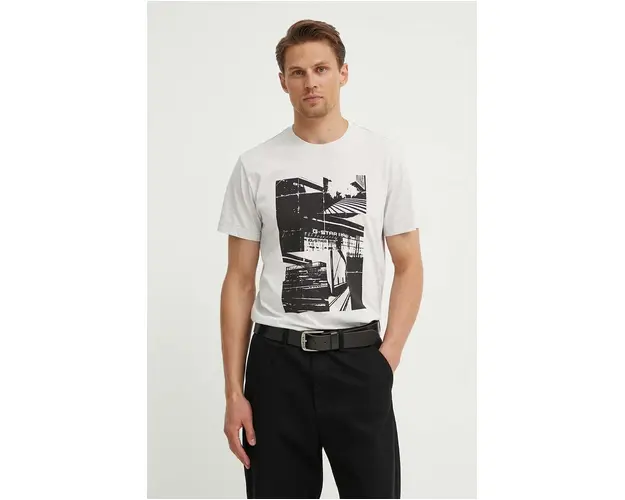 G-Star Raw tricou din bumbac barbati, culoarea gri, cu imprimeu, D24686-336