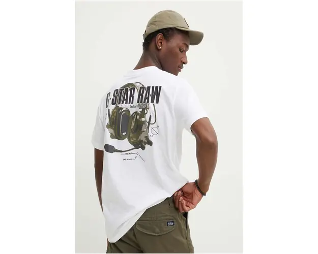 G-Star Raw tricou din bumbac barbati, culoarea alb, cu imprimeu, D24687-C372