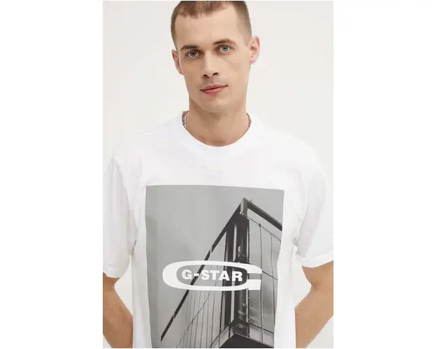 G-Star Raw tricou din bumbac barbati, culoarea alb, cu imprimeu, D24683-C372