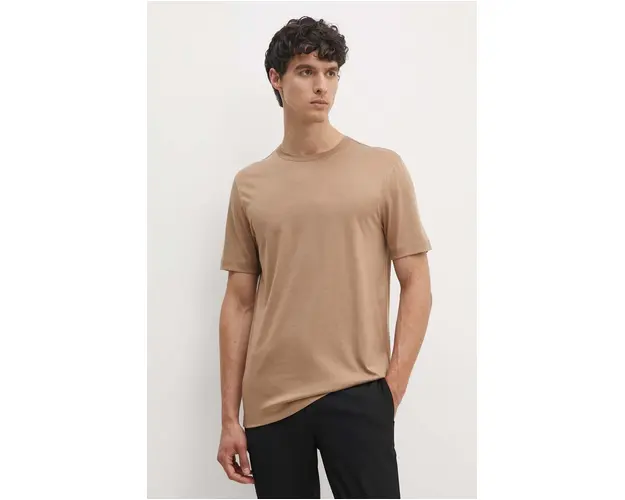 BOSS tricou barbati, culoarea bej, neted, 50513674