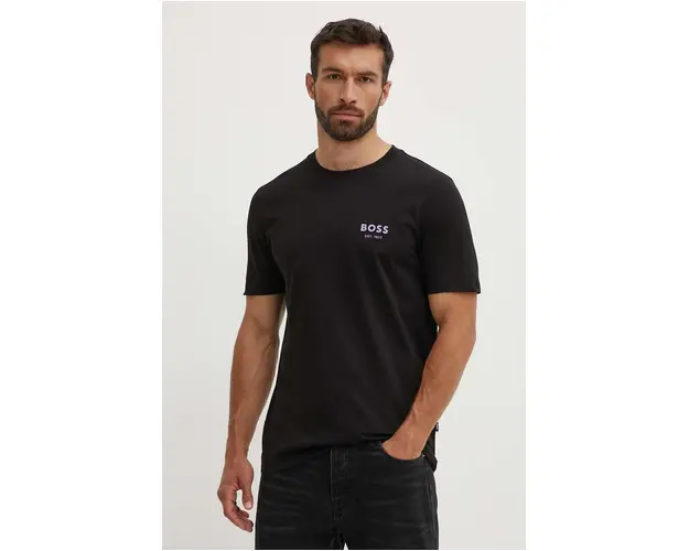 BOSS tricou din bumbac barbati, culoarea negru, cu imprimeu, 50521209