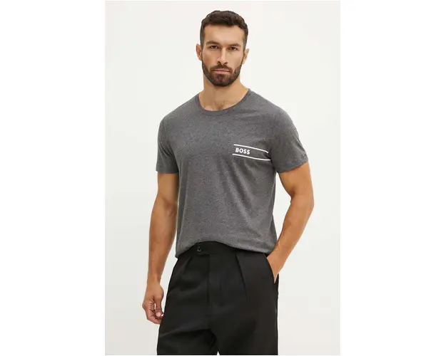 BOSS tricou din bumbac barbati, culoarea gri, cu imprimeu, 50517715
