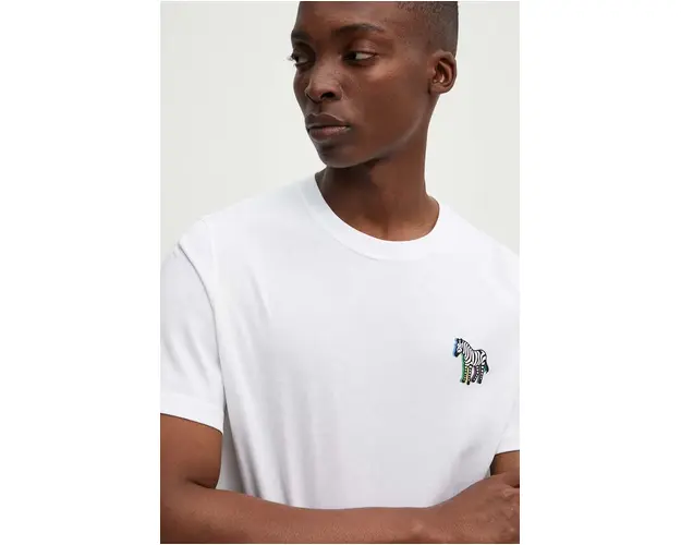 PS Paul Smith tricou din bumbac barbati, culoarea alb, cu imprimeu, M2R.011R.NP4686