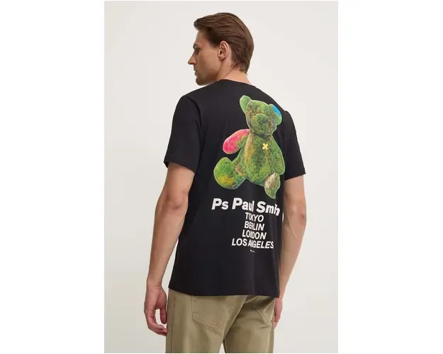PS Paul Smith tricou din bumbac barbati, culoarea negru, cu imprimeu, M2R.011R.NP4694